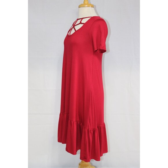 Zenana Casual Dress-Knee Length-#7041-Sizes S to XL-SCARLET RED-NEW - Picture 3 of 3